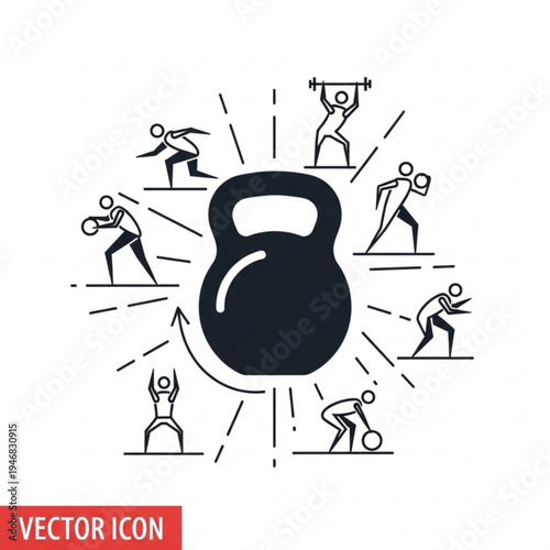 Vector illustration of people exercising with a kettlebell