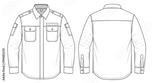 Detailed Line Art Illustration of a Classic Long-Sleeved Shirt.