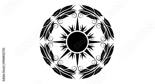 Black Sun Mandala Floral Design Vector Art