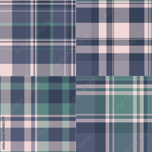 Plaid bundle optimized for print catalogs of fashion collections. Coordinated tartan patterns support styling guides. Vector structure preserves clarity.