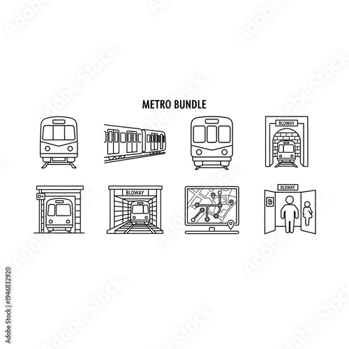 Metro Bundle Icons: Train, Station, Entrance, Map