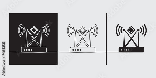 Wireless router icon collection crossed antenna signal broadcast vector set