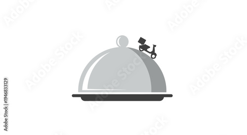 Catering cuisine delivery service represented by a scooter on a covered platter logo