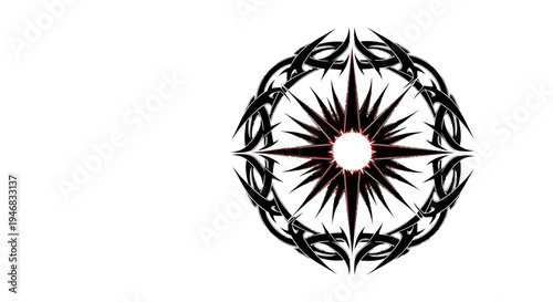 Abstract Geometric Starburst Mandala Design with Tribal Elements
