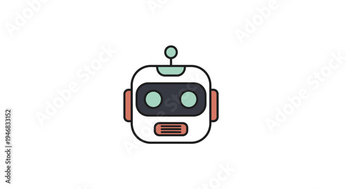 Cartoon Robot Icon on White Background, Suitable for Technology and Artificial Intelligence