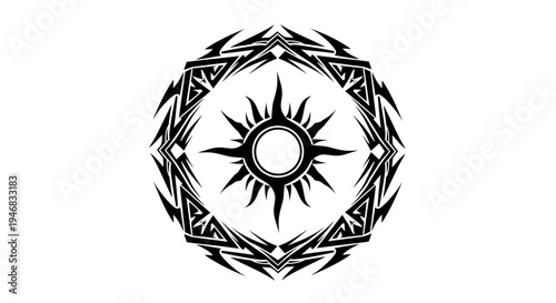 Tribal Sun Tattoo Design - Abstract Geometric Sunburst Symbol