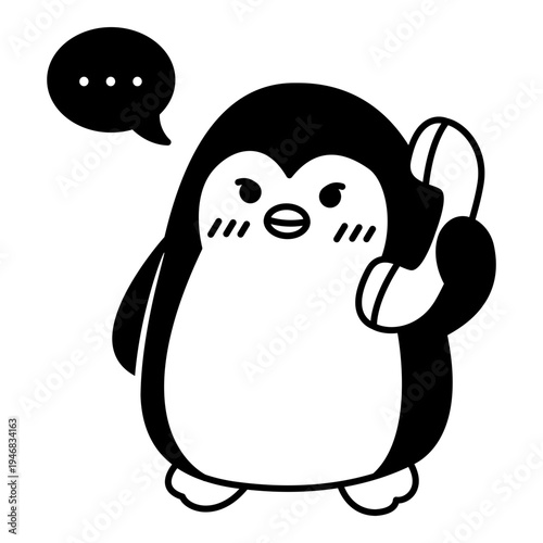 Cute Penguin Talking on the Phone Illustration. Penguin Stickers. Cute Clip Art. Cute Penguin Stickers
