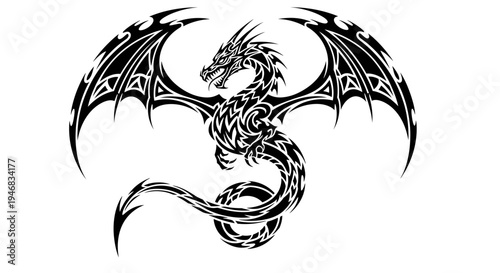 Tribal Dragon Tattoo Design - Mythical Creature Vector Art