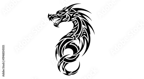Tribal Dragon Tattoo Design - Black Ink Illustration