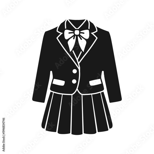 Girl school uniform silhouette icon in flat style. Education wear vector illustration on isolated background. Woman garment sign business concept.