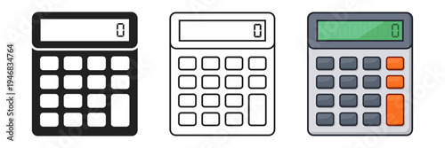 Calculator icon set collection in flat style. School educational supplies vector illustration on isolated background. Financial stationery sign business concept.