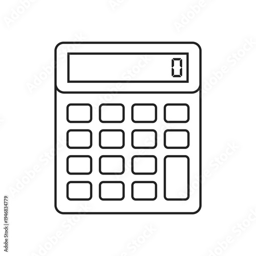Calculator outline stroke icon in flat style. School educational supplies vector illustration on isolated background. Financial stationery sign business concept.