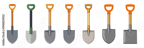 Construction shovel icon set collection in flat style. Spade vector illustration on isolated background. Digging sign business concept.