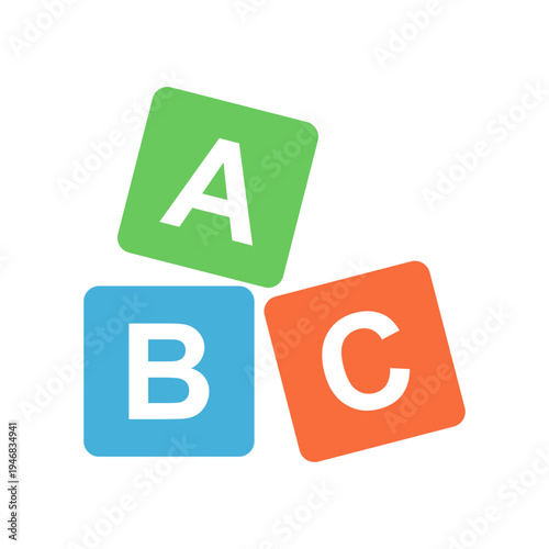 Alphabet ABC blocks icon in colorful flat style. Child education vector illustration on isolated background. Elementary school sign business concept.