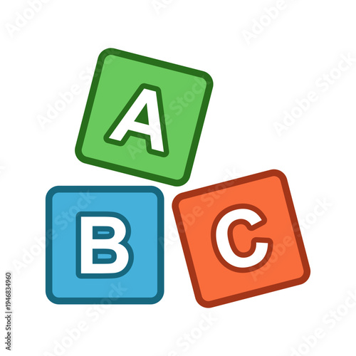 Alphabet ABC blocks icon in colorful flat style. Child education vector illustration on isolated background. Elementary school sign business concept.