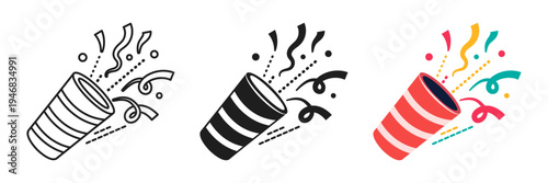 Exploding popper icon set collection in flat style. Party poppers vector illustration on isolated background. Firecracker and serpentine sign business concept.