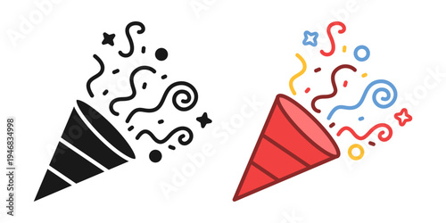 Exploding popper icon in flat style. Party poppers vector illustration on isolated background. Firecracker and serpentine sign business concept.