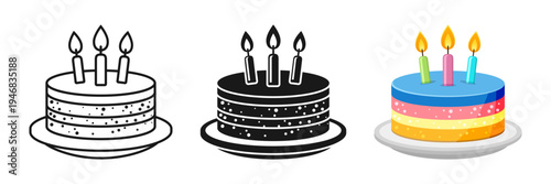 Happy birthday cake icon set collection in flat style. Pie with candles vector illustration on isolated background. Sweet dessert sign business concept.