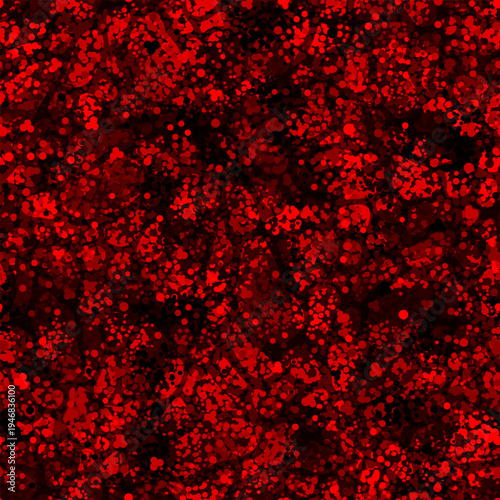 Red blood splatter sprinkle seamless pattern. Ink drops and dots on black background