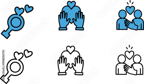 Illustrations of people and hearts representing love and relationships