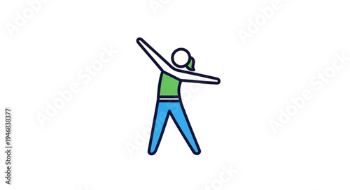 Woman exercising with arms outstretched in a simple cartoon style.