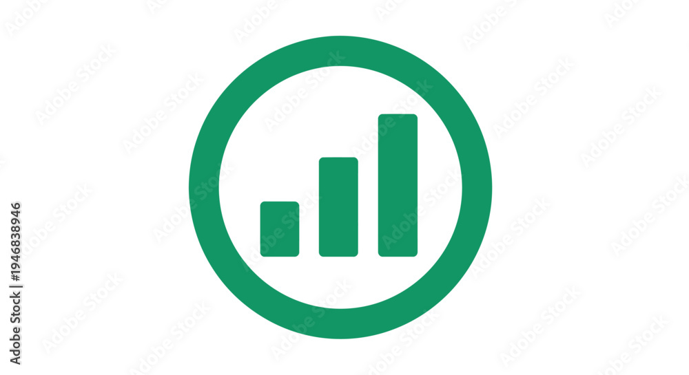Fototapeta premium Green Bar Chart Growth Icon in Circular Frame
