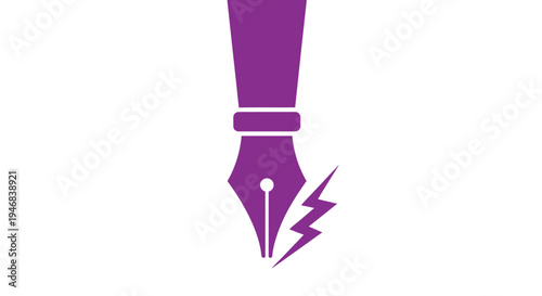 Purple Fountain Pen Nib with Lightning Bolt Energy Icon