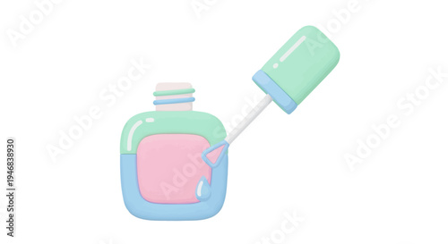 3D Pastel Nail Polish Bottle and Brush Illustration