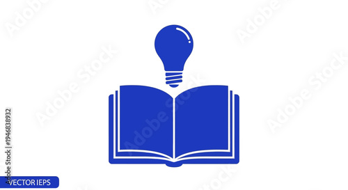 Blue Open Book with Lightbulb Creative Idea Icon
