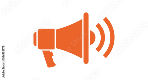 Orange Megaphone Icon with Sound Waves (Flat Style)