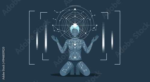Futuristic Human Body Scan with Celestial Constellation Overlay