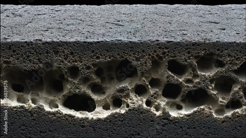 scoria. Porous black volcanic scoria at a crater's edge, textured surface. travel magazines, destination branding, designed for outdoor magazines and nature guides, inspires travel planning.