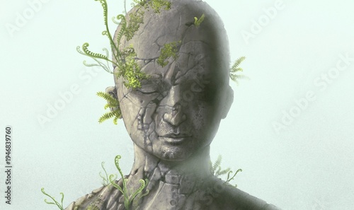 Concept art of hope spiritual life and nature, conceptual painting, A tree growing on broken human, surreal artwork	