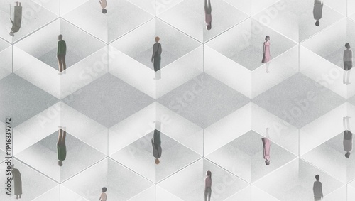 Conceptual artwork of crowd, alone, , and loneliness. Group of people in the city. Concept art. surreal painting.	
