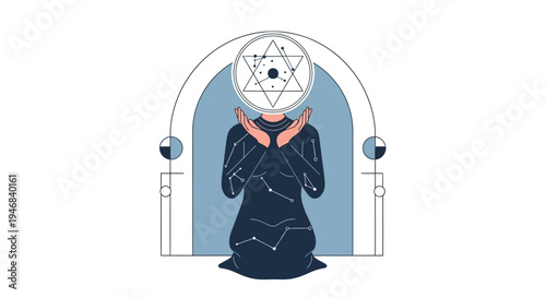 Mystical Figure with Star of David Meditation, Esoteric Symbolism