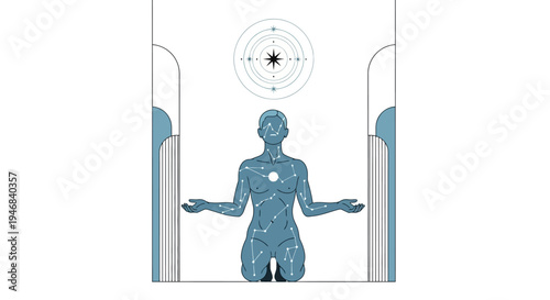 Cosmic Human Silhouette Meditating Under Starry Sky Emblem