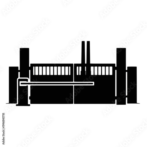Robust access control barrier system featuring an automatic security gate for restricted entry points, depicting a modern industrial or commercial facility entrance in a clean, minimalist silhouette