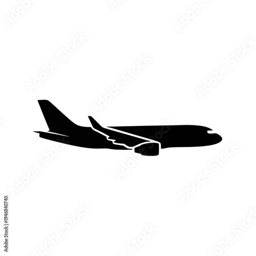 Sleek silhouette of a commercial aircraft, a minimalist vector icon representing global travel, aviation, and efficient air transportation for diverse design projects
