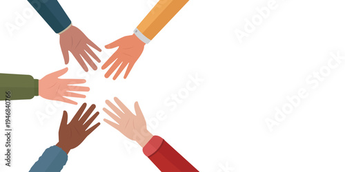 Diverse People Group Hands Together in Unity. Corporate Teamwork and Diversity Concept
