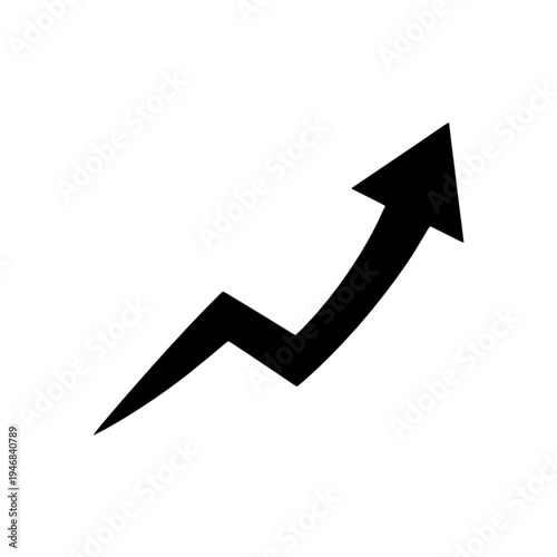 Abstract black upward arrow illustrating progress and growth with sharp, angular movements on a white background, symbolizing business advancement and positive trend shifts