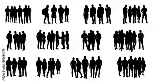 Silhouette Crowd - Diverse Groups of People Standing Together in Unity.