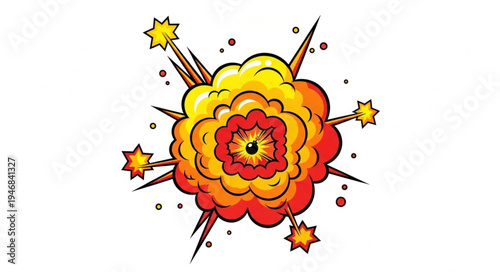 Explosion Fireball Cartoon Style Illustration.