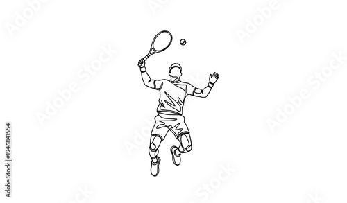 One continuous line drawing tennis player smash action minimalist sports vector illustration
