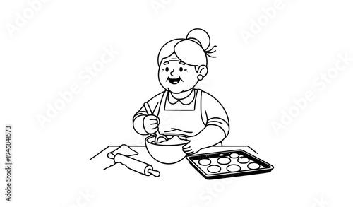 Cute grandmother baking cartoon elderly woman family character vector illustration