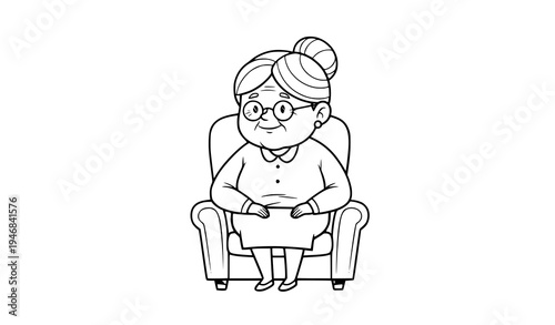 Cute cartoon grandmother sitting elderly woman character vector illustration