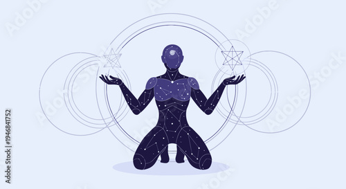 Cosmic Being Meditation: Balance, Spirituality, Universe Connection, Geometric Symbols