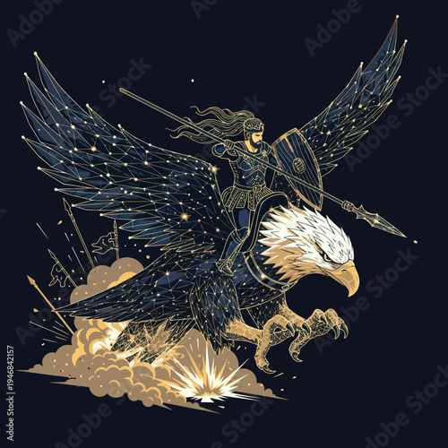 Woman Riding Eagle Fantasy Illustration Artwork.