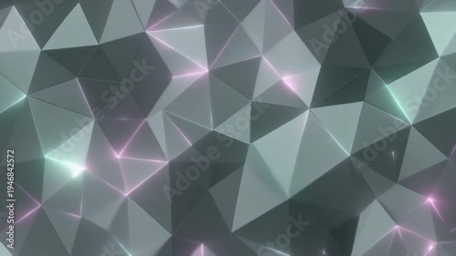 Seamless looping polygon mesh surfaces shifting diagonally with ambient fog cinematic soft shimmer luminous gradient visuals motion