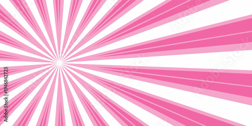 Candy color sunburst background. Abstract pink cream sunbeams design wallpaper. Colorful spinning lines for template, banner, poster, flyer. Sweet rotating cartoon swirl or whirlpool. Vector backdrop