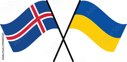 Crossed Iceland and Ukraine Flags Waving Together Vector Illustration Symbolizing International Friendship, Diplomatic Relations, European Cooperation, Solidarity, and Global Partnership Concept